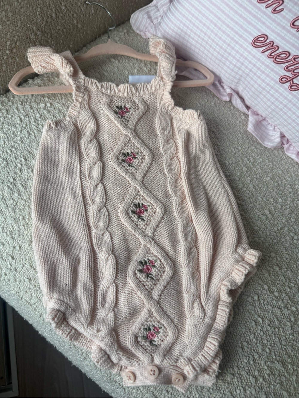 Nicole Miller Pale Pink Cable Knit Floral One-Piece